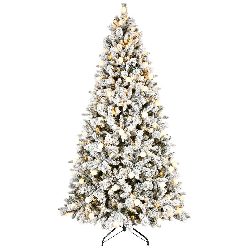 8 ft. Flocked Christmas Tree with LED Light 1793 Tips Memory Wire Hinged with Metal Stand