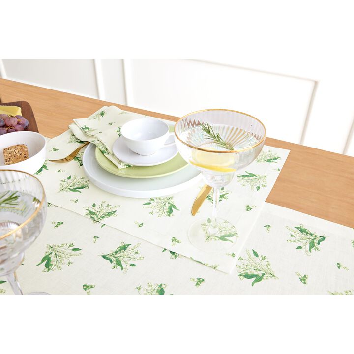 Solino Home Lily of the Valley 100% Linen Placemats &ndash; Set of 4, 14 x 19 in, Machine Washable, Holiday and Everyday Dining