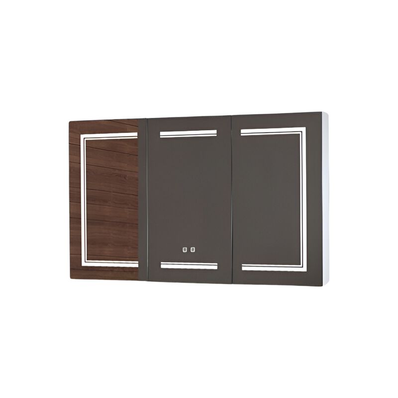 Modern Bathroom Wall Cabinet with Three-Color LED Light and Dual Power Plugs