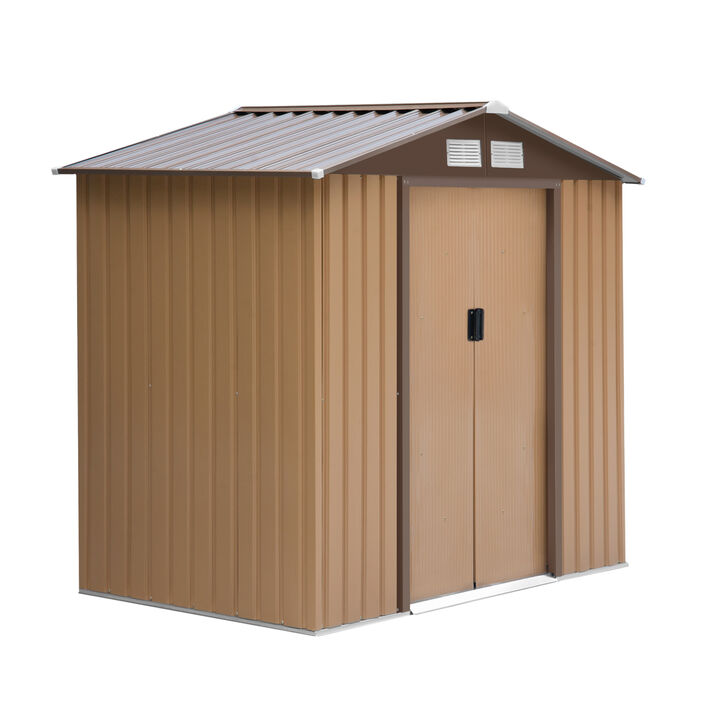 Outsunny 7' x 4' Outdoor Storage Shed, Garden Tool House with Foundation, 4 Vents and 2 Easy Sliding Doors for Backyard, Patio, Garage, Lawn, Yellow