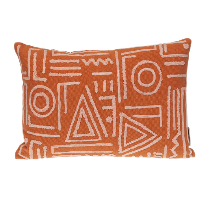 HomeRoots 14" X 20" Pink and Orange Geometric Cotton Throw Pillow