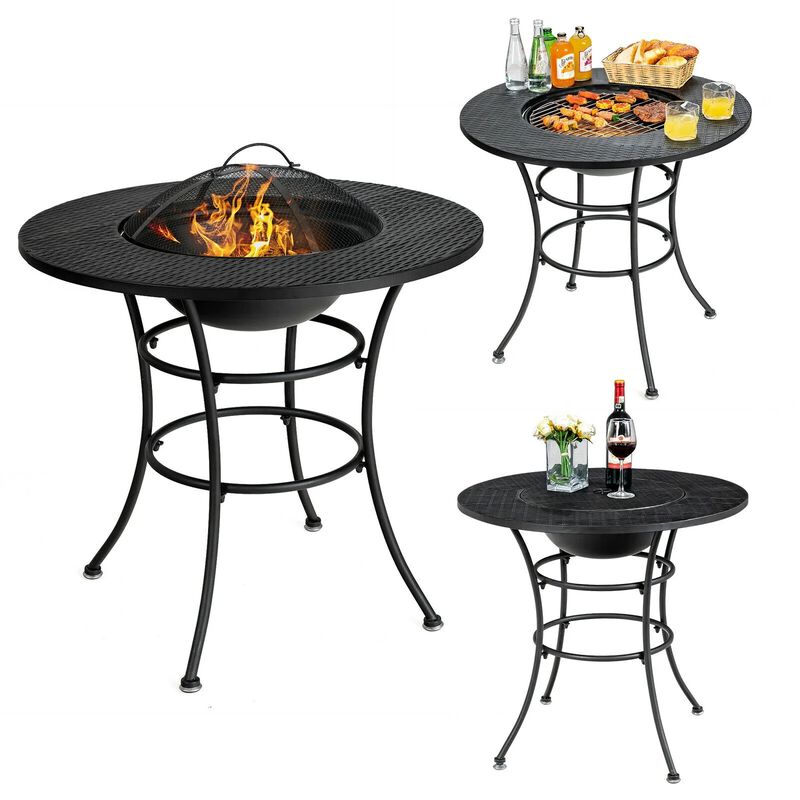 Mondawe 31.5" Fire Pit Dining Table - BBQ Grate & Spark Screen Included