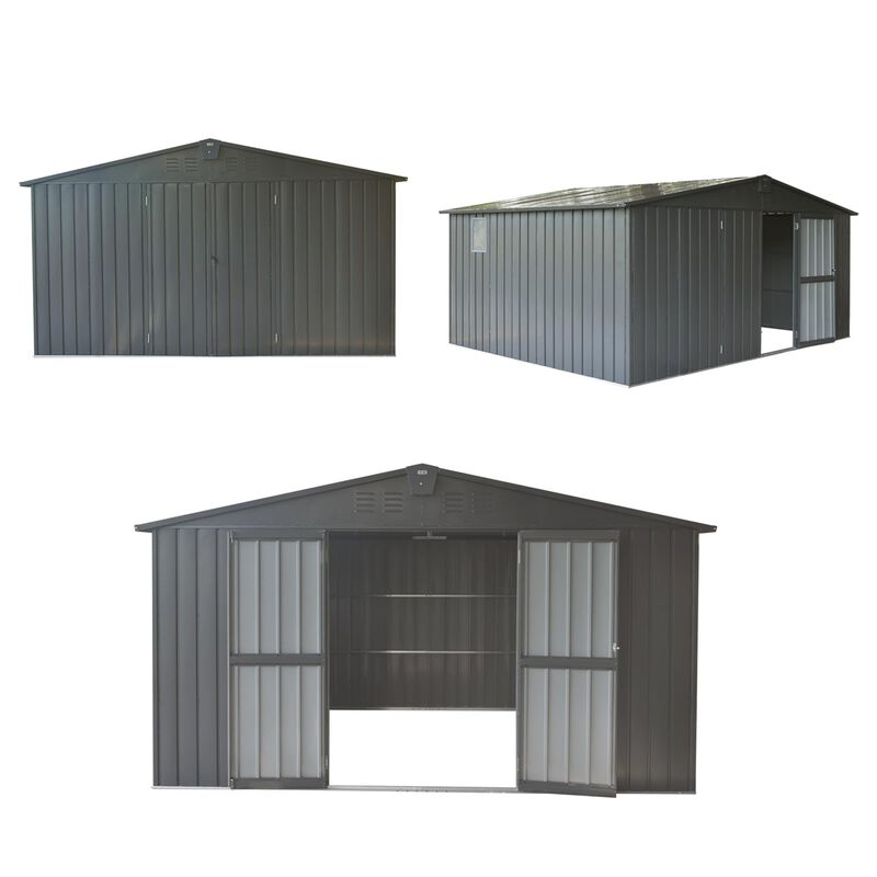 CLIHOME 11x9Ft Patio Galvanized Steel Frame Storage Shed,Garden Shed Metal Utility Tool Storage Room with Double Lockable Doors image number 7