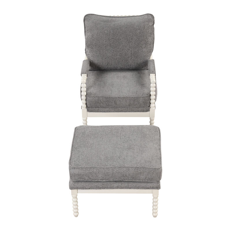 The Spindal Chair Velvet Accent Chair with Ottoman, Modern Lounge Accent Chair with Armrests pad, Reading Chair with Footrest for Small Space, Living room, White+Gray