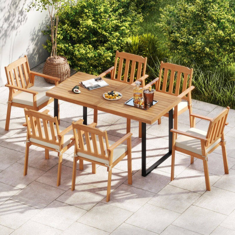Set of 2 Outdoor Patio Dining Chairs Made of Acacia Wood-Natural image number 3