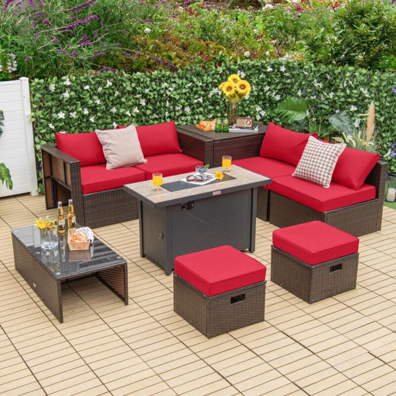 Hivvago 9 Pieces Outdoor Patio Furniture Set with 42 Inch Propane Fire Pit Table