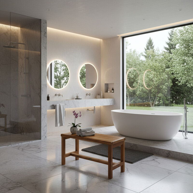 EcoDecors Eleganto EarthyTeak 30" Teak Wood Shower Bench