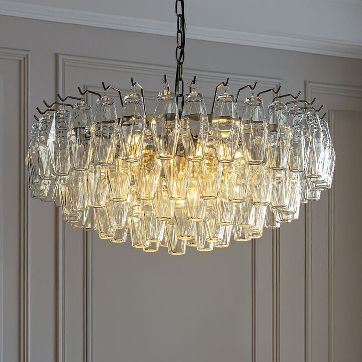 28'' Midcentury Modern Murano Glass Round Chandeliers 6-Light Handblown Glass Pendant Light Fixture Aged Bronze Finish For Dining Room Living Room