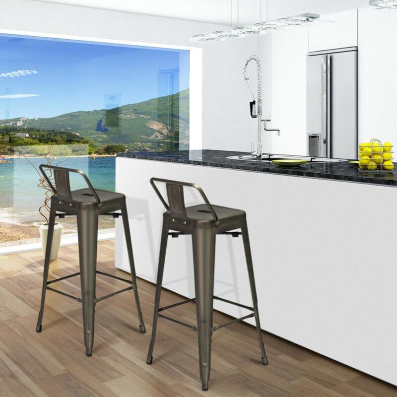 Hivvago Set of 4 Metal Counter Height Barstools with Low Back and Rubber Feet