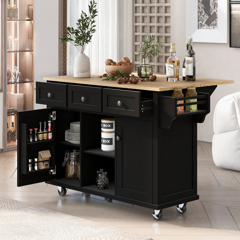 Merax Kitchen Cart with Rubber wood Drop-Leaf Countertop