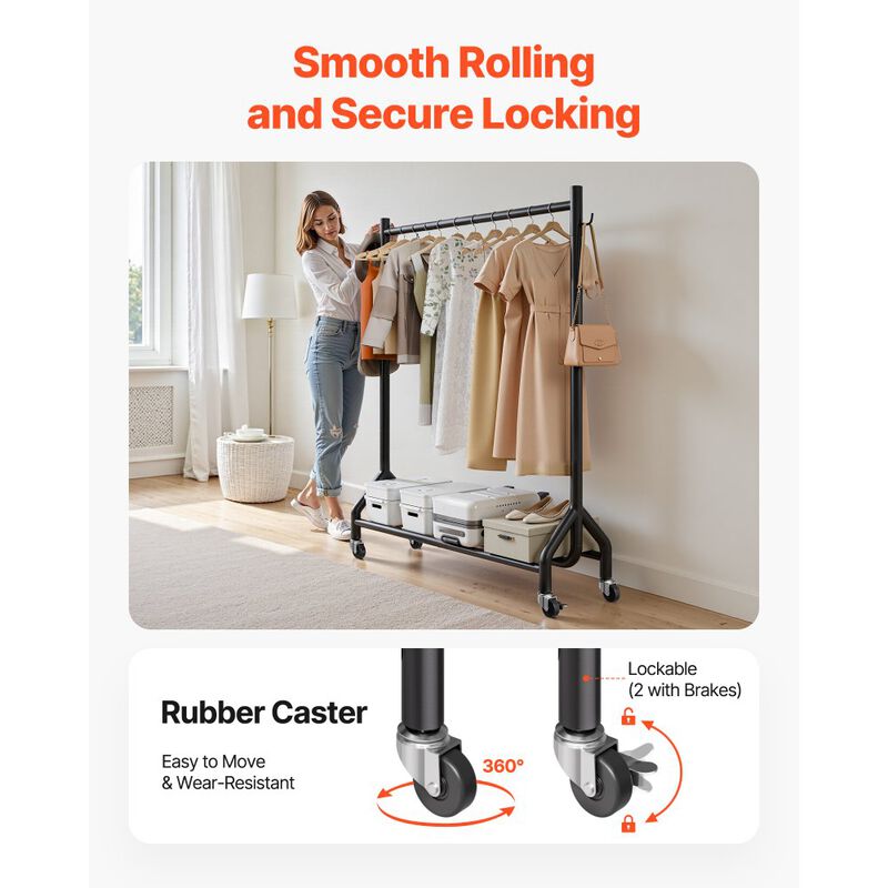 Adjustable Garment Rack with Wheels Heavy Duty Steel Frame for Bedroom image number 4
