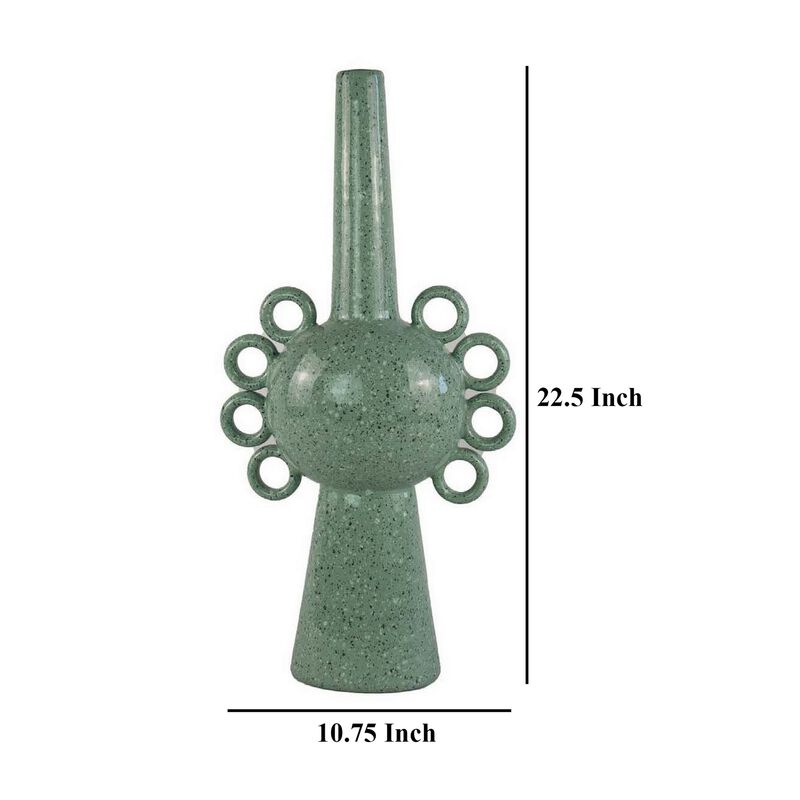 Kary Flower Vase, Unique 3D Look, Narrow 23 Inch Sage Green Ceramic - Benzara
