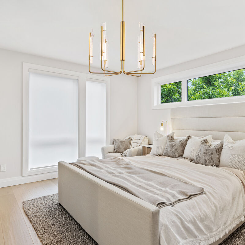 33.7 in. 6-Light Gold Ceiling Light with Glass Shade