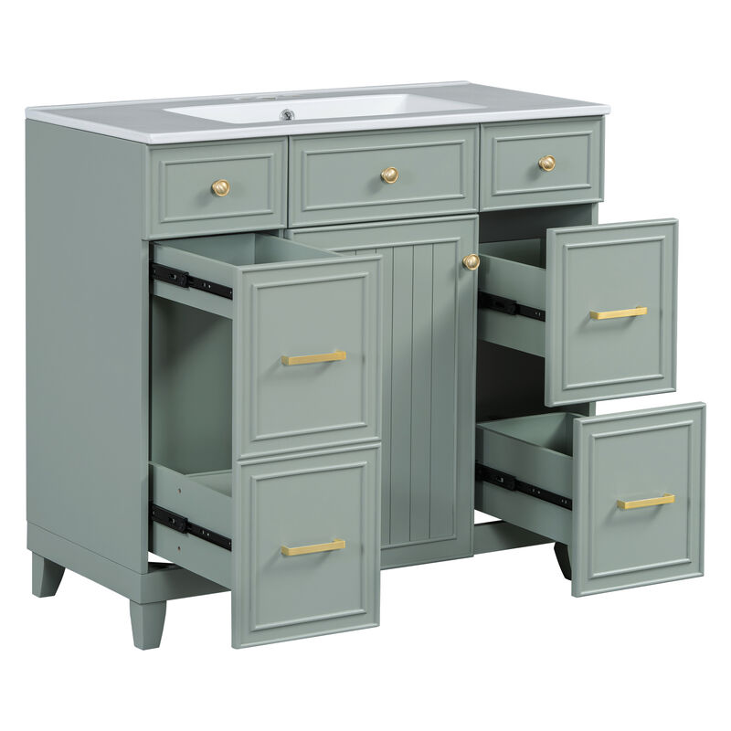 Whisen 36 in. Bathroom Storage Cabinet Bathroom Vanity with Resin Sink, Soft Closing Door and Drawer