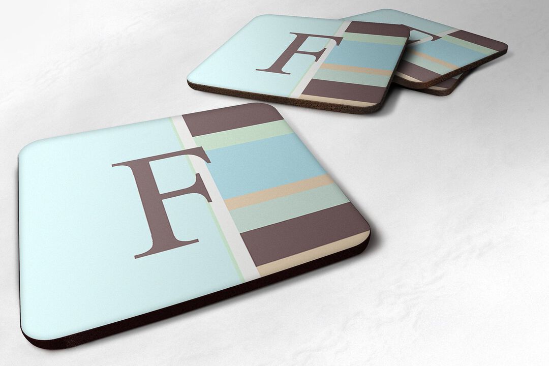 Caroline's Treasures CJ1003-FFC Monogram-Blue Stripes Foam Coasters (Set of 4), Initial Letter F, 3.5 H x 3.5 W, Multicolor