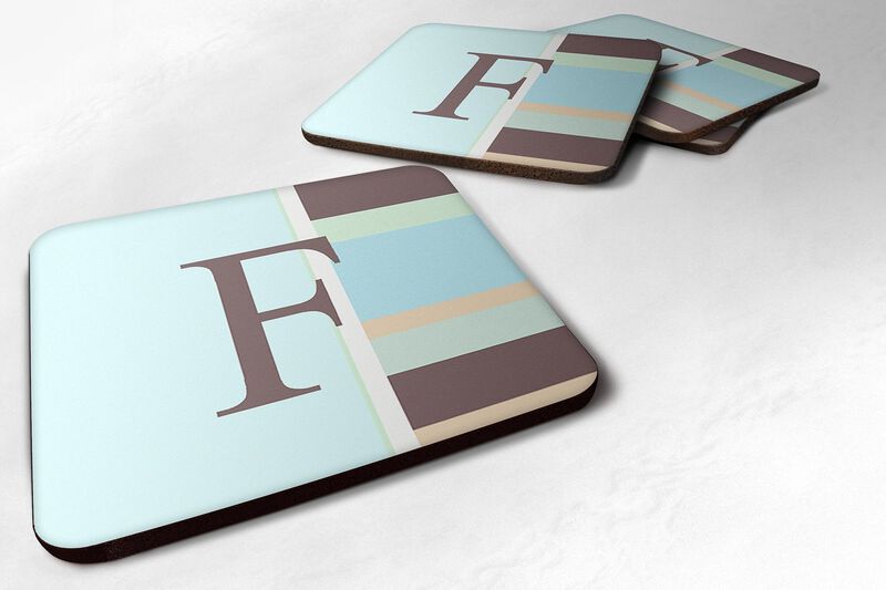 Caroline's Treasures CJ1003-FFC Monogram-Blue Stripes Foam Coasters (Set of 4), Initial Letter F, 3.5 H x 3.5 W, Multicolor