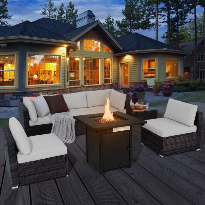 Hivvago 7 Pieces Patio Furniture Set with 28 Inches 50000 BTU Propane Gas Fire Pit Table