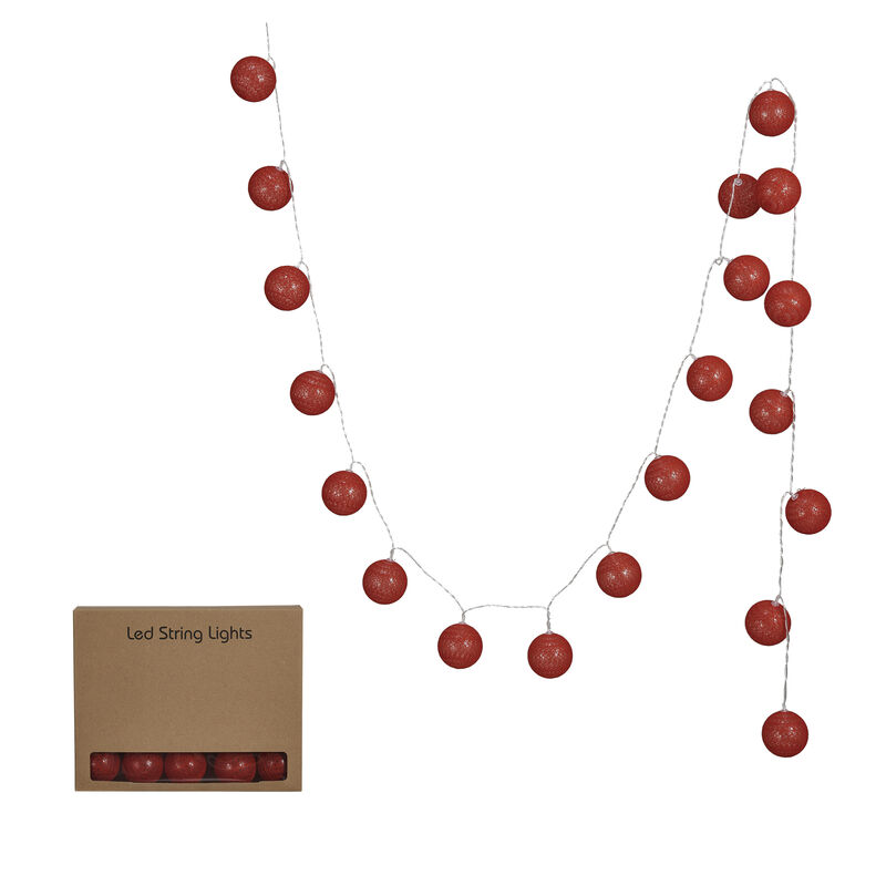 Fabric String Ball Lights with Plastic Cord and 20 Lights, Burgundy image number 0