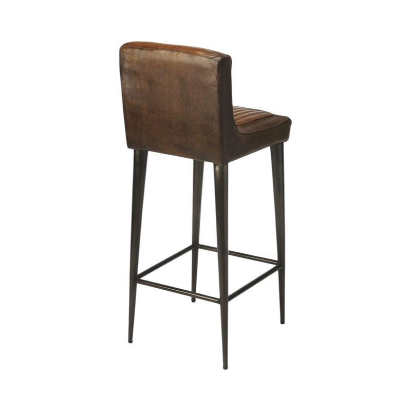Wood and Iron Bar Chair with Footrest, Durable Industrial Stool for Kitchen or Home Bar