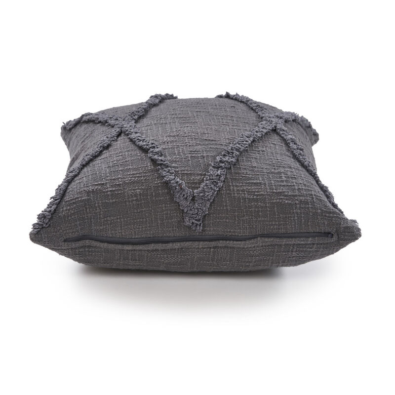 HomeRoots Set of Two Dark Gray Diamond Cotton Throw Pillow With Fringe image number 4