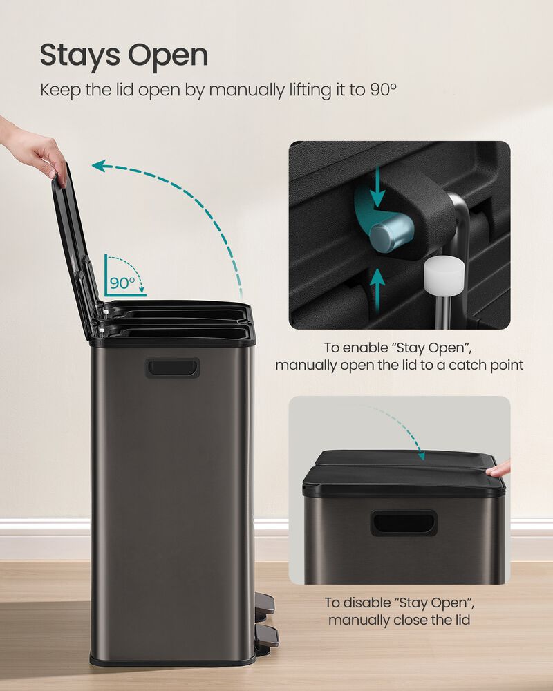 2 x 8 Gallon Dual Trash Can Soft Close Pedal Removable Buckets image number 5