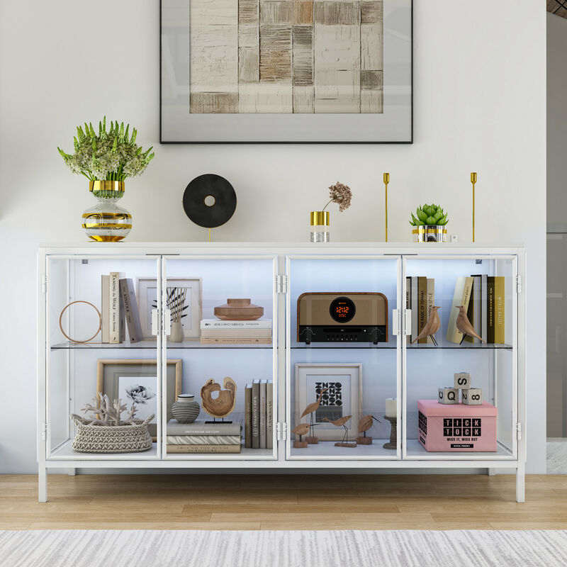 FUFU&GAGA Contemporary White Sideboard with Glass and Wood Accents, (55.1"W x 15.7"D x 29.5"H), Scratch-Resistant