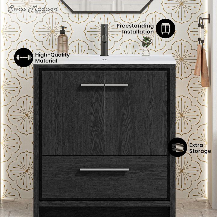 Virage 30" Freestanding Bathroom Vanity in Black Oak with Sink Top