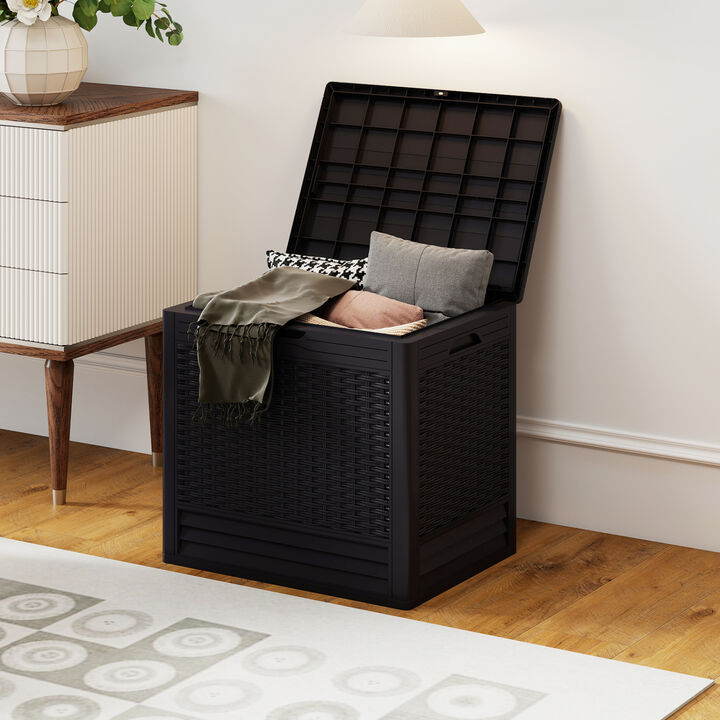 25 Gallon Outdoor Rattan Pattern Storage Box for Space Saving Garden and Patio Storage