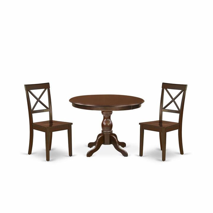 East West Furniture HBBO3-MAH-W 3 Piece Dining Room Set - Mahogany Dining Room Table and 2 Mahogany Wooden Dining Room Chairs with X-Back - Mahogany Finish