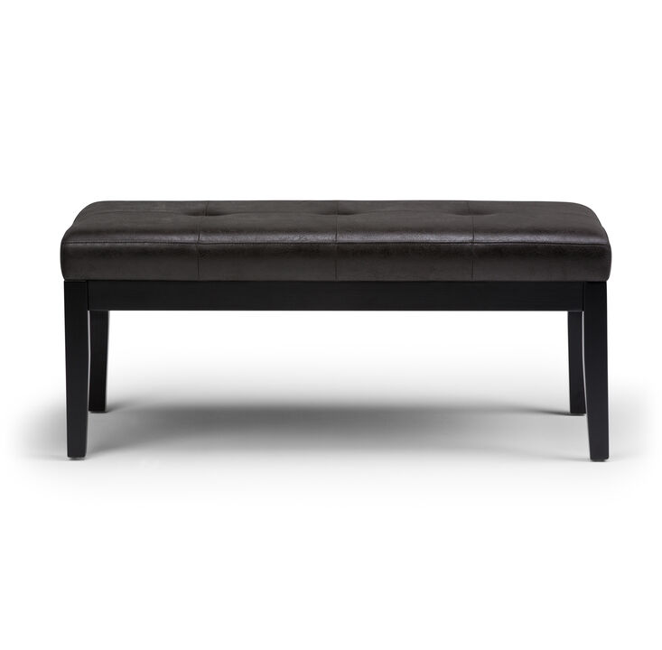 Lacey 43 inch Wide Contemporary Rectangle Tufted Ottoman Bench in Distressed Black Faux Air Leather