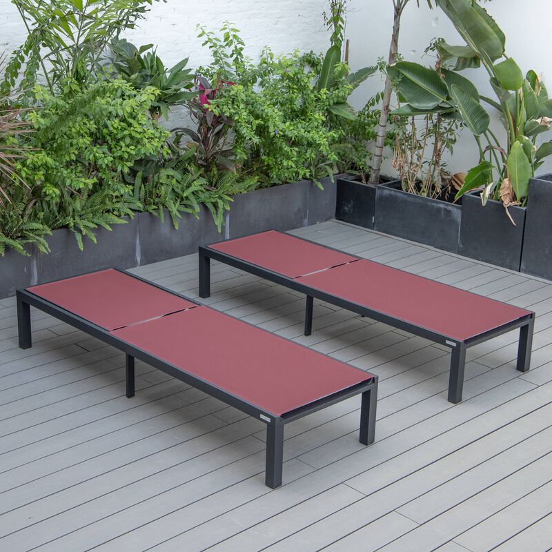 LeisureMod Marlin Patio Chaise Lounge Chair With Black Aluminum Frame, Set of 2