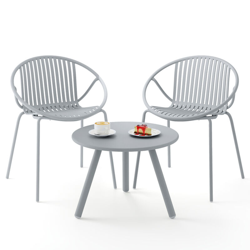 All-Weather PP Patio Conversation Set with Round Coffee Table and 2 Chairs for Outdoor Relaxation
