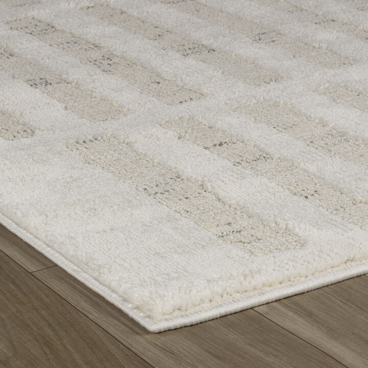 Rug Branch Aino Contemporary Striped Grid Beige Cream Indoor Doormat Rug