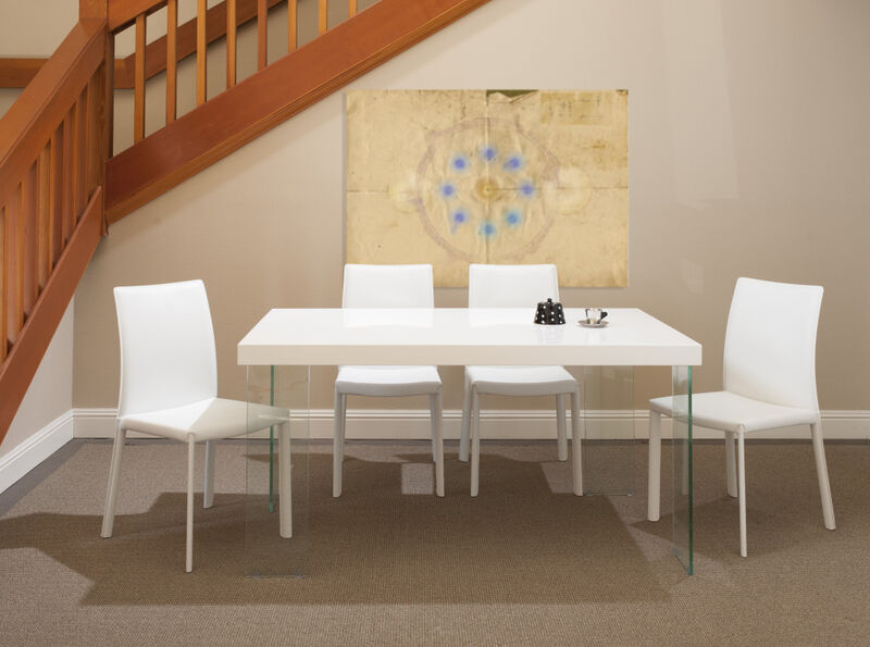 Set of Two Leather Dining Side Chairs with Cushioned Seats