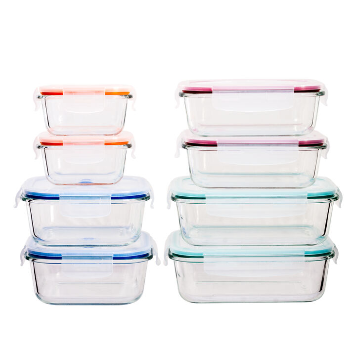 Lexi Home Durable 8 Piece Glass Meal Prep Food Containers with Snap Lock Lids