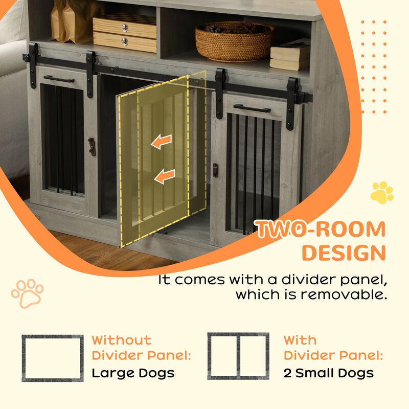 Gray Pet Furniture: Large Dog Crate with Shelves & Sliding Doors