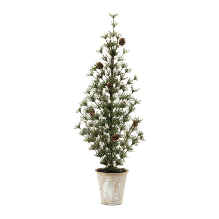 Mini Pine Tree Set of 2 in Pots for Christmas Entryway or Seasonal Home Decor