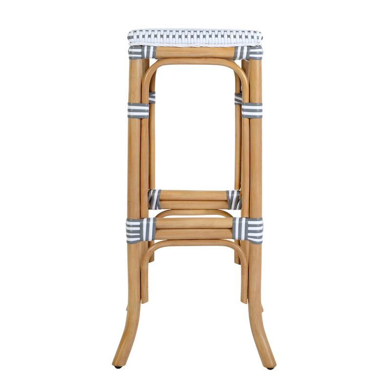 Butler Specialty Laguna 30.5 in. Seat Height Rectangular Rattan Backless Bar Stool White and Navy image number 5