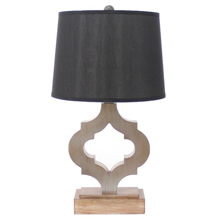 Hivvago 25" Distressed Brown Wood Novelty Bedside Lamp With Black Drum Shade