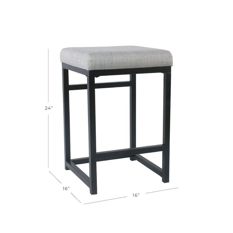 Open Back Metal Counter Stool with Fabric Upholstered Padded Seat, Gray and Black
