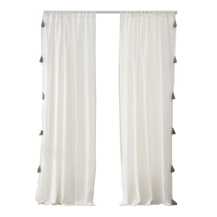 Xumi 4 Piece Window Curtain, 2 Panels with Tie Backs, Antique White Finish - Benzara