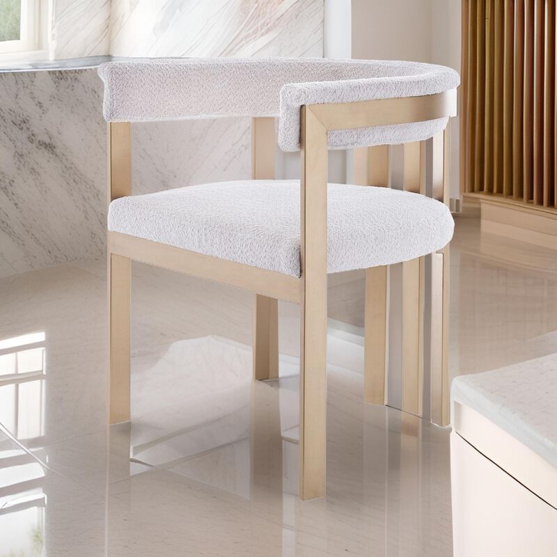25 Inch Dining Chair, Contemporary Art Style, Sherpa Velvet, Beige, Gold - Benzara image number 5