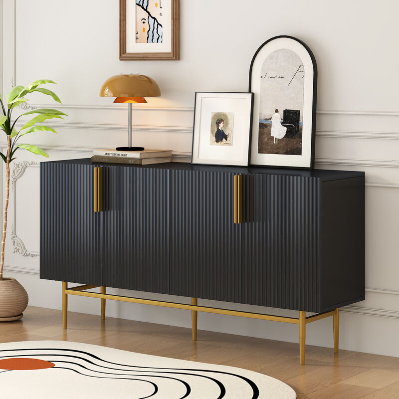 Whisen Modern Elegant 4-door Sideboard with Gold Metal Handle - Black