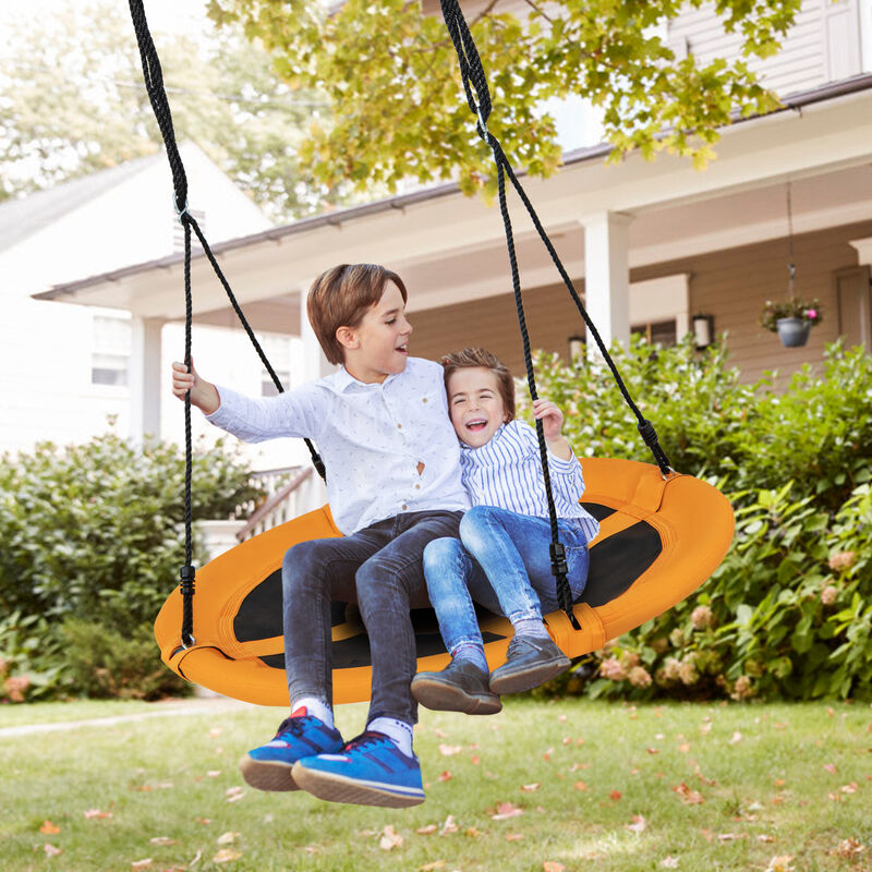 Round Saucer Tree Swing with Adjustable Ropes and Carabiners for Kids & Adults