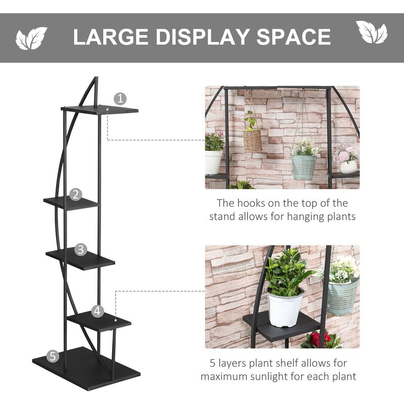 Black Plant Display: 5-Tier Half Moon Metal Stand Set for Indoor/Outdoor