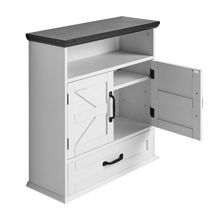 Wall-Mounted Bathroom Cabinet with Drawer & Open Shelf Organizer-White