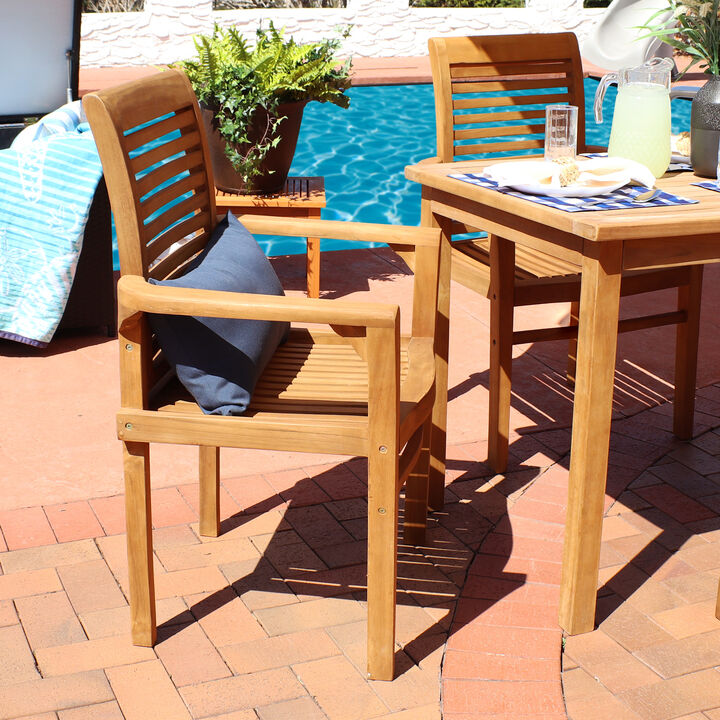 Sunnydaze Solid Teak Wood Patio Slat-Back Dining Armchair