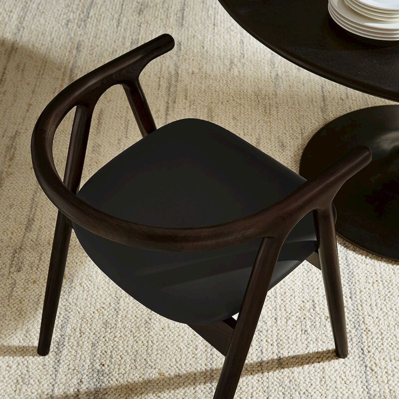 Modway Henry Solid Wood Curved Back Dining Chair in Black &ndash; Single Wood Dining Chair with Faux Leather Upholstered Seat &ndash; Modern Dining Room Armchair or Accent Chair image number 8