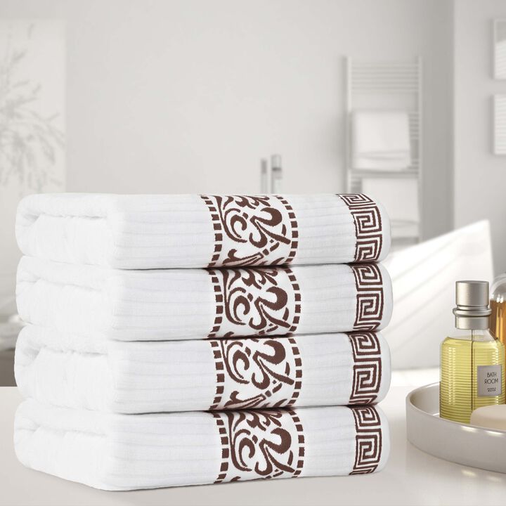 Cotton Terry Bath Towel Set of 4 with Decorative Greek Key Detailing