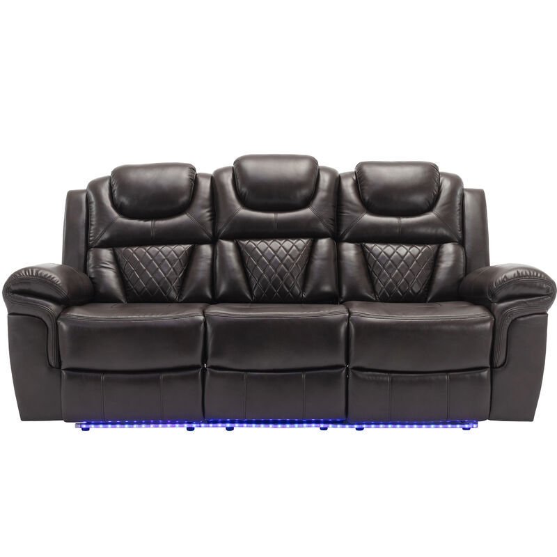 Merax Home Theater Seating Manual Recliner Chair with Center Console and LED Light